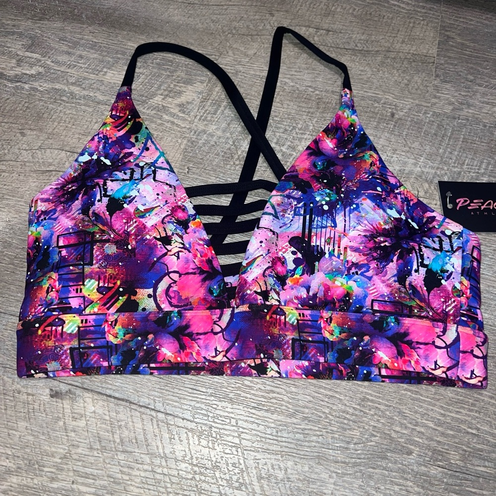 Peachy Athletic Seventh Heaven sports bra large Rosemarys Roses print NWT